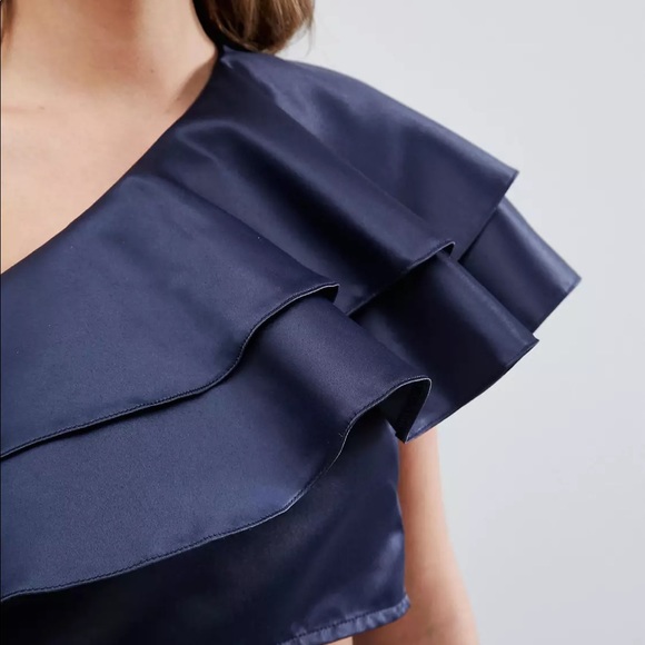 True Violet One Shoulder Crop Top w/ Frill Overlay - Picture 4 of 6